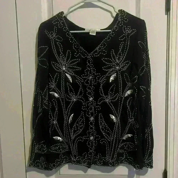 Once 1 Again Vintage Button Down Bling Floral Sequin Shirt size Small - Picture 1 of 8